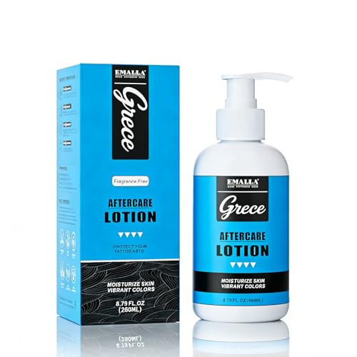 EMALLA Loción diaria para el cuidado del tatuaje, 260 ml, crema hidratante ligera para tatuajes frescos, alivia la picazón, mantiene el color, no grasa y sin fragancias