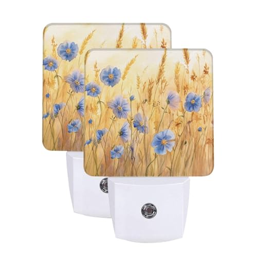 Image of Spring Flowers Watercolor LED Plug-in Night Light 2-Pack, Auto Sensor Nightlights Set of 2 for Bedroom Bathroom Corridors