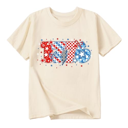 Image of Girl American Flag Shirts Bow Tshirt 4th of July Shirt Cotton Short Sleeve Tees 2-12 Years