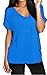 Meaneor Women's Baggy Fit V Neck Top Ladies Turn Up Loose Batwing Oversized Tee Size 8-26 Blue XL