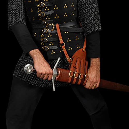 "Mythrojan renesansowy skórzany miecz żaba LARP kostium akcesoria rapier rycerz miecz pas, brązowy, praworęczny - 12,7 cm " x 15 cm "