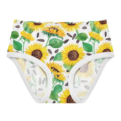 Joisal Cartoon Toddlers Underwear Floral 2t Cotton Panties for Girl Yellow Watercolor Sunflowers White Underpants Briefs