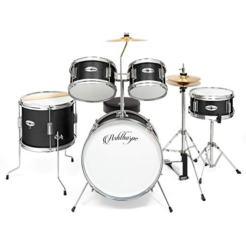 image for Ashthorpe 5-Piece Complete Junior Drum Set with Genuine Brass Cymbals 