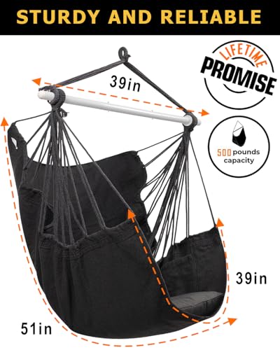 Image of ADVOKAIR Hammock Chair Swing, Heavy-Duty Hanging Rope Swing Seat Supports 500 Lbs, Ideal for Outdoor Patio, Backyard, Porch, Deck & Indoor Bedroom Use