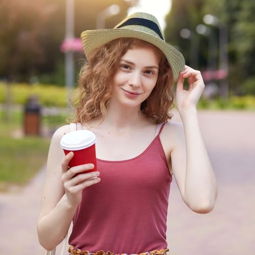 Image of Straw Fedora Hat for Women Men Short Brim Panama Hat Roll Up Trilby Summer Beach Sun Hat UPF 50+ (US, Alpha, Medium, Large, Beige)