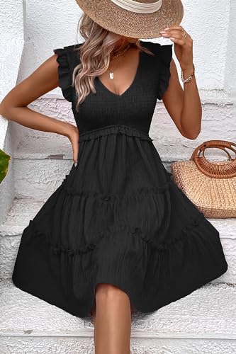 Image of Beachsissi Women's Solid Color Cute Dresses V Neck Casual Dress