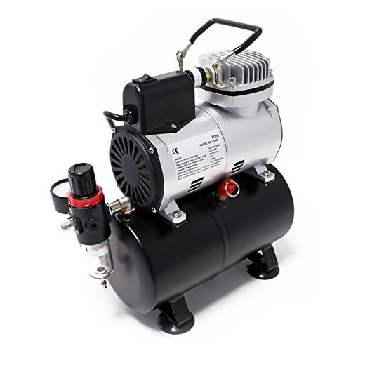Wiltec Airbrush Kompressor AF186 mit Lufttank, 2 Zylinder Kolben, max. 4 bar Druck und Start-Stop Automatik, für Modellbau, Tattoos, Nailart