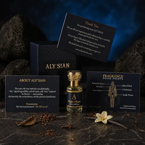 Image of ALY'SIAN Luxury Attar for Men and Women 6ML Night Flame Long Lasting Non Alcoholic Roll On Perfume Oil Premium Arabic and French Fragrance Blend Unisex Gift Perfume