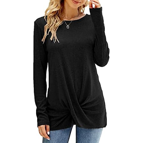 Naggoo Black Long Sleeve Shirt Women Crewneck Tunic Tops for Women Loose Fit Dressy Casual Blouses XL Cover