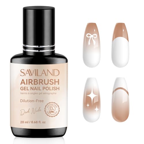 Image of SAVILAND Dilution Free Airbrush Gel Nail Polish: Dark Nude Nail Airbrush Paint High Coverage Hema ＆ Acetone Free with Fine Mist No Clogging for Ombre French Nail Art Design Salon 20 ml