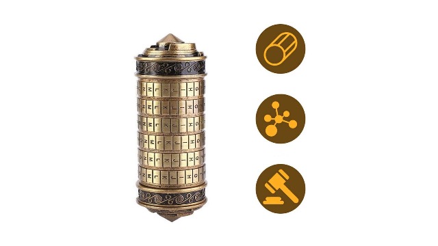 Cryptex Lock - Boîte Puzzle Métal Rétro - Mot De Passe Personnalisable (défaut : ILOVEU) - Pour Bijoux, Messages, Clés - Cadeau Original - Style Da Vinci
