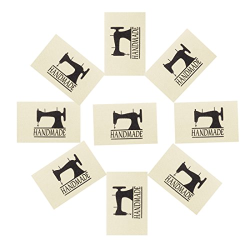 Wunderlabel Handmade with Symbol Cotton Label Crafting Craft Art Fashion Woven Ribbon Ribbons Tag Clothing Sewing Sew on Clothes Garment Fabric Material Embroidered Tags, Black on Cream, 100 Labels - Thumbnail 2