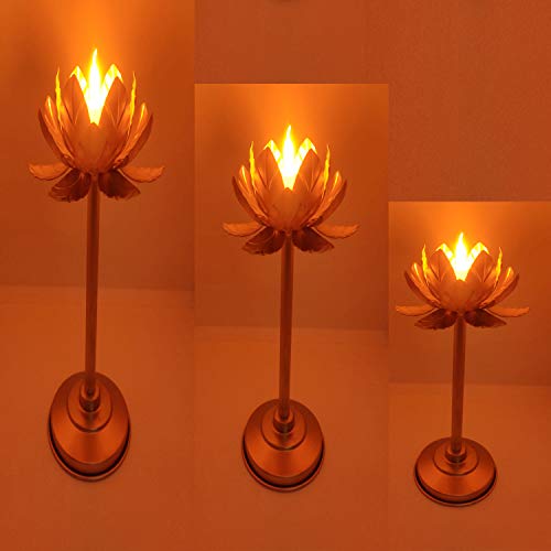 Image of Lotus Tea Light Candle Holder Stand for Home Decoration Diwali Gift Pack of 3 Golden