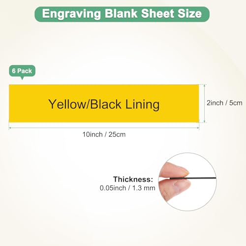 Image of M METERXITY 6-Pack Engraving Blank Materials Double Color 10x2 Inch, 1.3mm Thick ABS Plastic Sheet Yard Signs Name Plate for Door /Office /Home /Conference /Hotel /DIY Carving[Yellow /Black]
