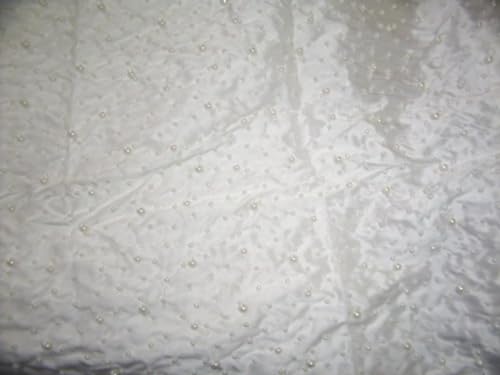 Soie Dupioni ivoire au mètre : tissu en soie brodé perles pour styliste