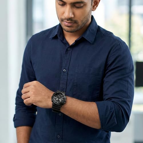 SKMEI Men's Digital Sports Watch, LED Round Large Face Analog Quartz Wrist Watch with Multi-Time Zone Waterproof Stopwatch - 1834