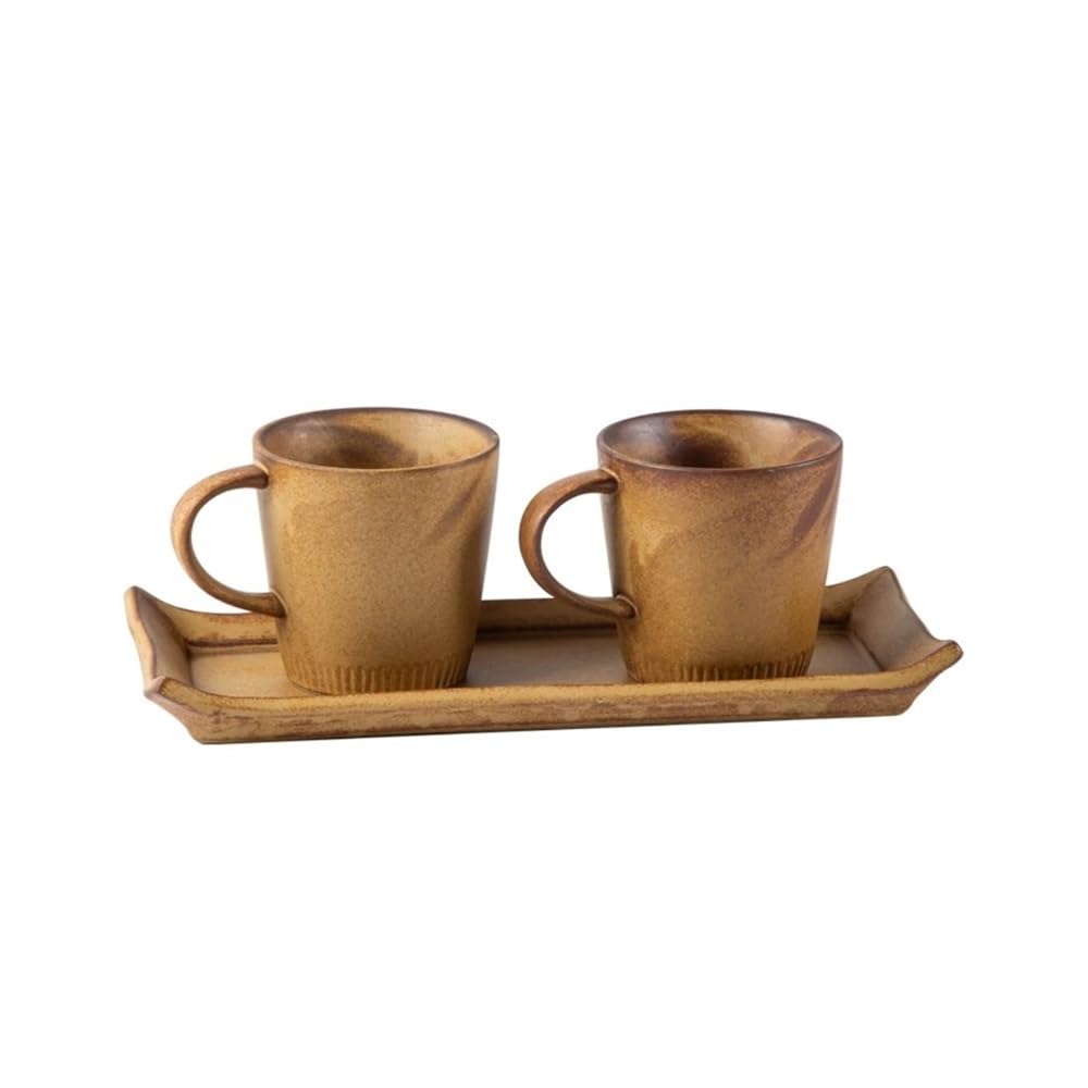 Rustykalny kubek do kawy i spodek 7,4 uncji, zestaw 2 filiżanek ceramicznych w stylu vintage, kubek do herbaty dla mężczyzn i kobiet