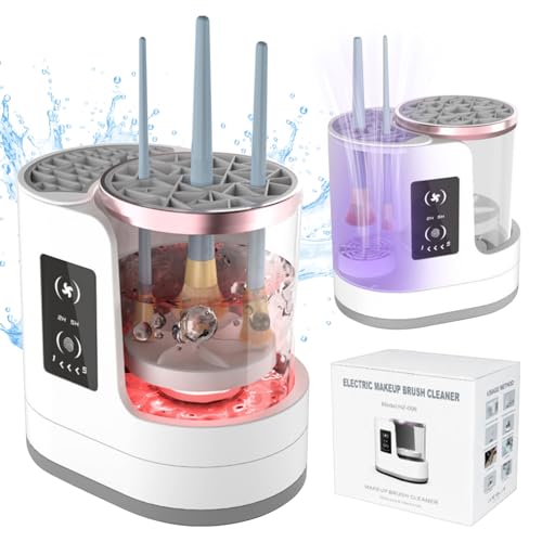 Limpiador y secador de brochas de maquillaje automático multifuncional 3 en 1 con botón táctil, secado al aire, función de temporizador, alimentado por USB, limpiador eléctrico sónico para regalo del