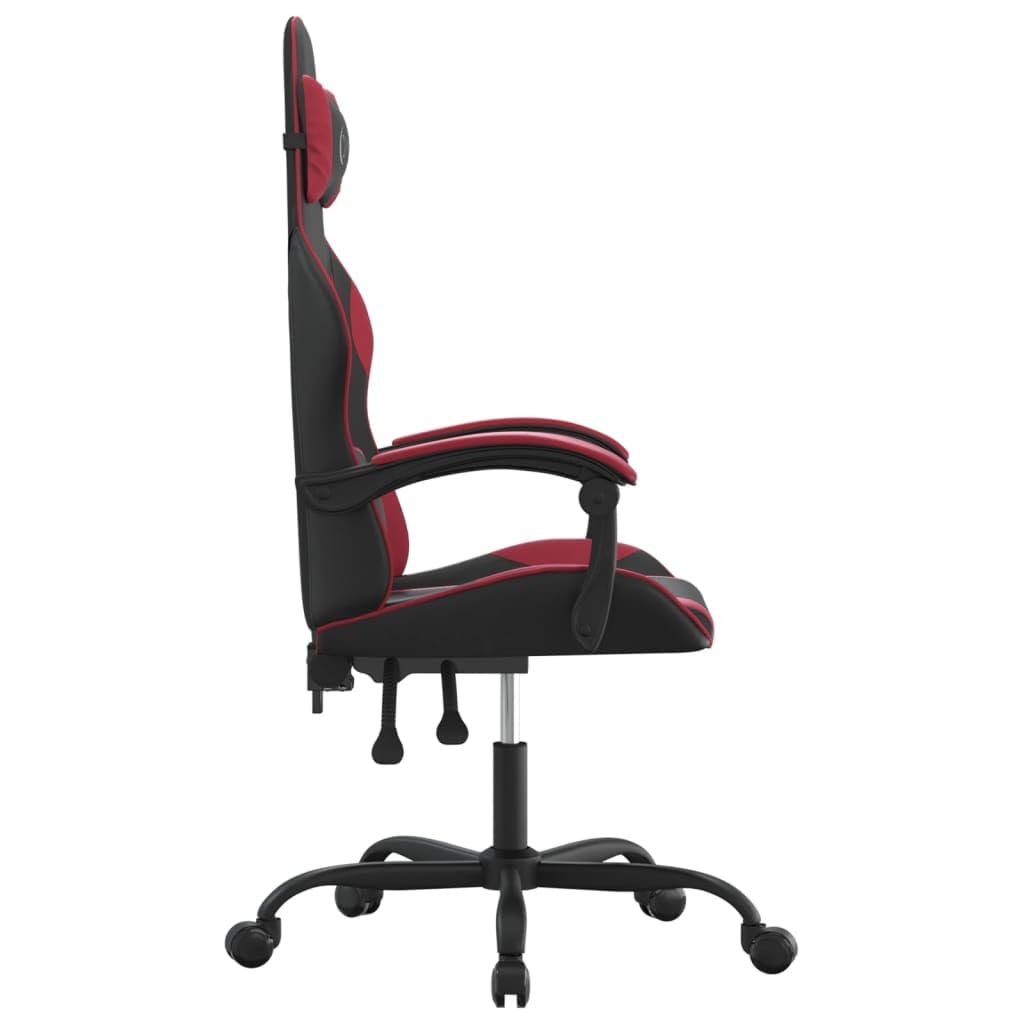 Chaise Fauteuil Gamer Noir et Rouge Bordeaux en Similicuir, siège Gaming Ergonomique pivotant et inclinable, Dossier réglable, roulettes, accoudoir, pour Bureau, Streaming