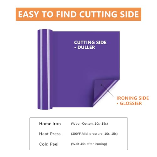 Image of HTVVETUR Purple HTV Iron on Vinyl 12Inch by 35ft Roll HTV Heat Transfer Vinyl for T-Shirt HTV Rolls for All Cutter Machine - Easy to Cut & Weed (35ft, Purple)