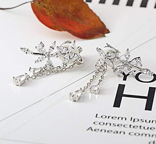 Clip on Earrings non Pierced Fringe Dangle Tassel Drop Cubic Zirconia Flower Women Girls