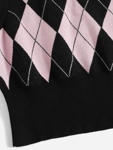 Image of SweatyRocks Women's Geometric Pattern Sweater Vest V Neck Sleeveless Preppy Style Crop Tank Top