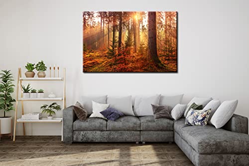 Msspart Mystery Forest Light Wall Art, Nature Landscape Pictures Canvas Prints Wall Decor, Autumn Trees Paintings Hang For Office Bedroom, Bathroom, Living Room For Home Decoration - 24”X36” #TOP5