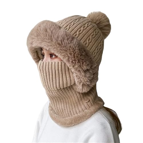 Balaclava Ski Hat Wind-Resistant Hat Cap Scarf for Women and Men - Face Cover for Cold Weather Gear(Khaki,M)
