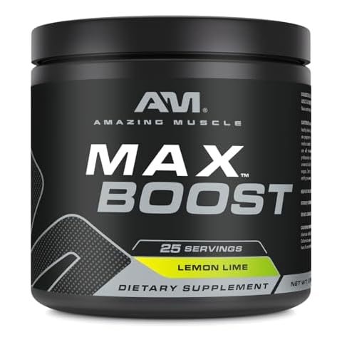 Amazing Muscle Max Boost | 25 Servings | Intense Pre-Workout Supplement for Men & Women | Contains Creatine Monohydrate, Caffeine, Beta-Alanine, Betaine (25 Servings, Lemon Lime) Cover