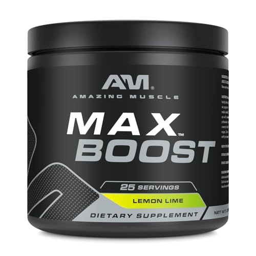 Image of Amazing Muscle Max Boost | 25 Servings | Intense Pre-Workout Supplement for Men & Women | Contains Creatine Monohydrate, Caffeine, Beta-Alanine, Betaine (25 Servings, Lemon Lime)