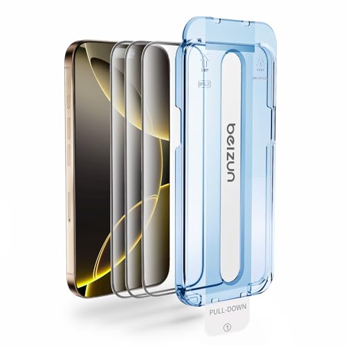 Image of Beizun for iPhone 16 Pro Screen Protector 3-Pack: 9H Military Tempered Glass, Easy Installation, Full Coverage Case Friendly, Anti-Fingerprint & Bubble-Free