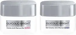 L'Oréal Paris Glycolic Bright Kit Anti-Marcas Dia e Noite com Ácido Glicólico e Niacinamida, Creme Dia FPS 30 e Gel-Creme Noite, Reduz Manchas e Uniformiza a Pele, 49ml
