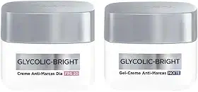L'Oréal Paris Glycolic Bright Kit Anti-Marcas Dia e Noite com Ácido Glicólico e Niacinamida, Creme Dia FPS 30 e Gel-Creme Noite, Reduz Manchas e Uniformiza a Pele, 49ml