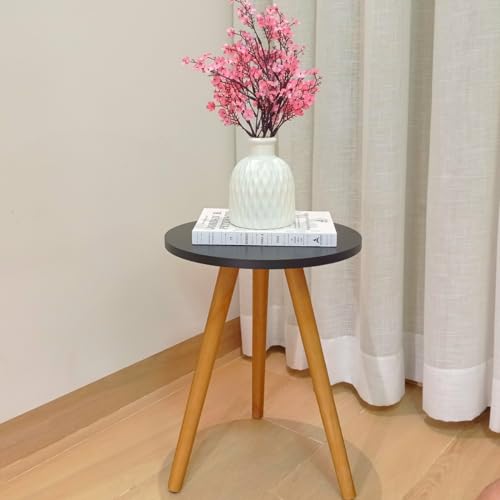 Mesinha Redonda Lateral Sala De Canto Retrô Tripé Mdf Preto