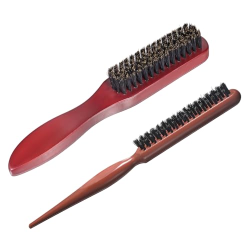 2 PCS Slick Back Hair Brush, Bristle Hair Brushes Natural Bristles Slickback Brush, Smoothing Back Combing Brushes Sleek Hair Brushs Boar Bristle Hair Teasing Brush for Afro Wet Curly Hair Beard