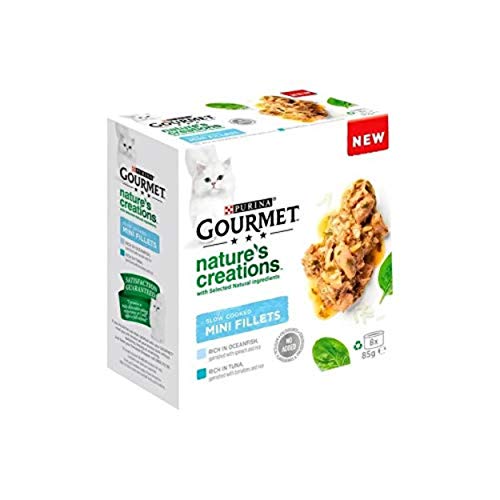 Purina Gourmet Nature's Creation comida húmeda para gatos con pescado del océano y atún, 4 latas de 85 g