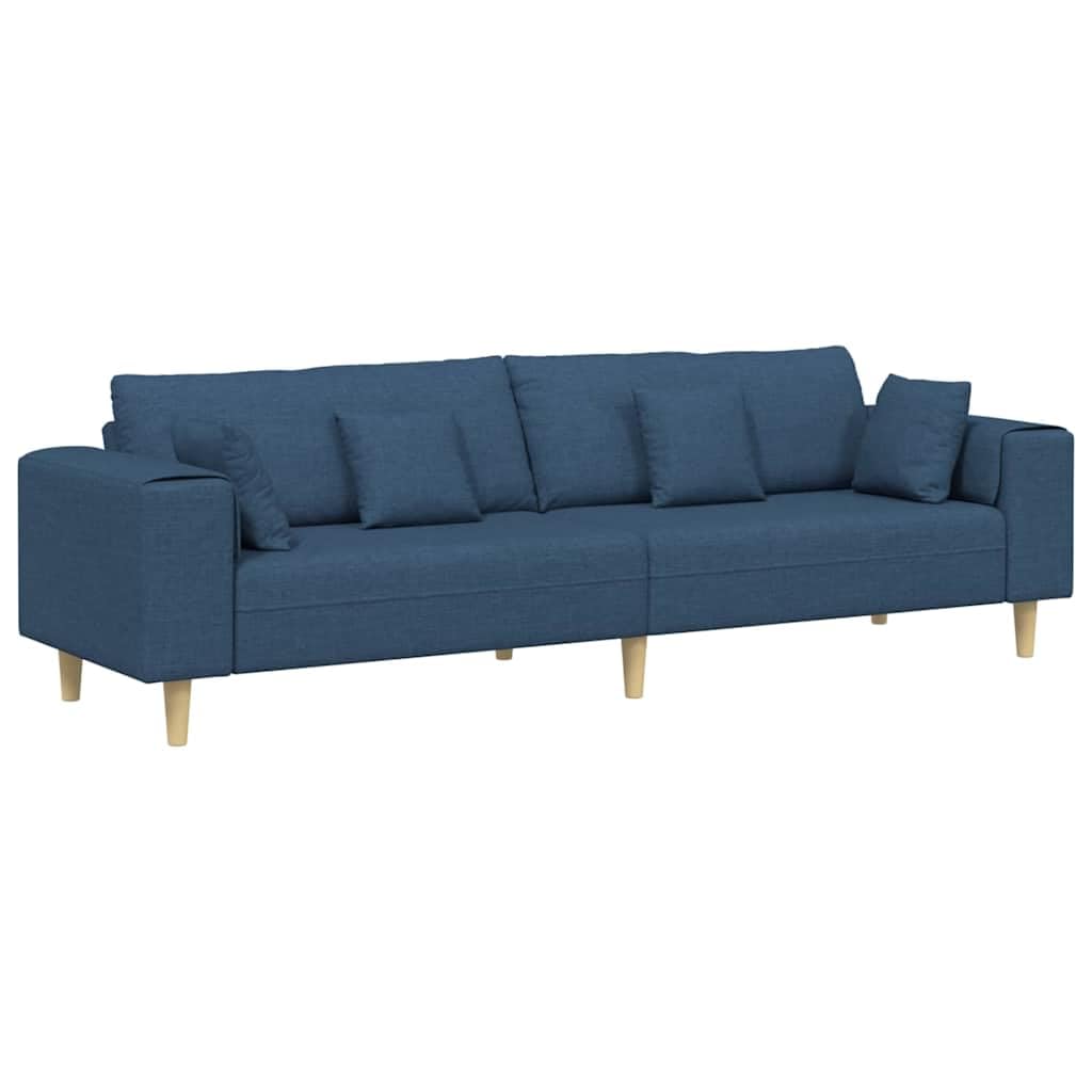Sofá de 4 plazas con cojín, color azul, 250 x 77 x 76 cm
