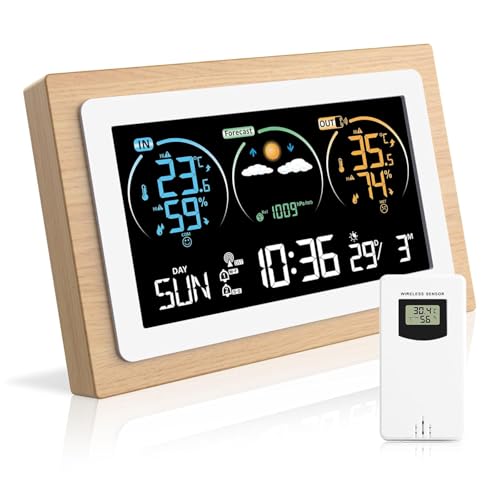 Station Meteo Interieur Exterieur Sans Fil, Station Météo Sans Fil, Station Meteo Sans Fil avec Capteur Etérieur, Thermomètre Hygromètre Numérique Intérieur et Extérieur