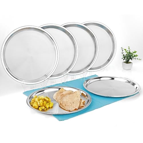 Vinod Stainless Steel Two Tone German Bogi Dish – Serving Dish / Salad Plate / Snack Plate, Set of 6 Pieces, Diameter 21.5 cm, Smokey Grey, Small