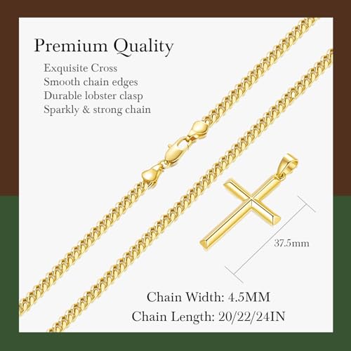 Cross Necklace for Men 14K Gold Cross Necklace for Men Gold Crosses Chain Necklaces for Mens Robust Pendant Paired with Cuban Chain Mens Crosses Necklaces 20/22/24in2