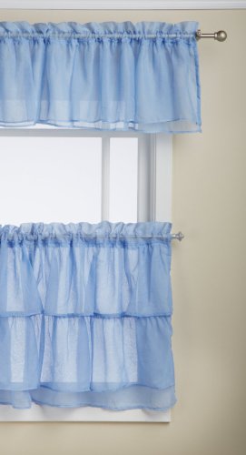 Cortina shabby chic azul Gitano, paneles de volantes de 156 x 91,6 cm 3
