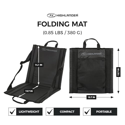 Highlander Foldable Outdoor Seat Mat - Lightweight Padded Stadium Seat Portable Ideal for Walks, Picnic, Camping, Hiking or Festivals (Black)