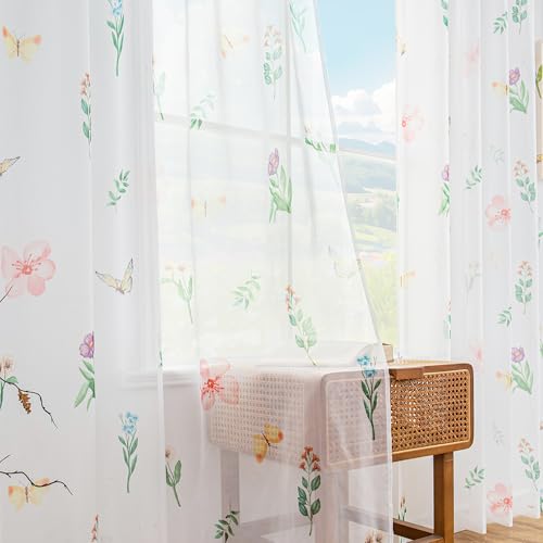 youleyar Floral Sheer Curtains for Living Room 84 Inches Long