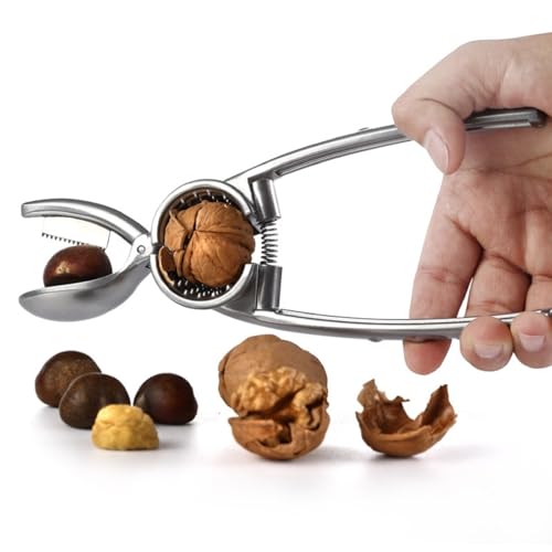 Cracker per castagne multifunzione 2 in 1, in metallo, pinza apri noce, coltello aperto per castagne, clip per noci a doppio uso, accessorio per la cucina (grigio)
