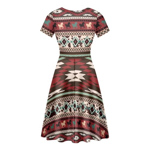 Image of HUGS IDEA Womens Puffy Swing Midi Dress Round Neck Short Sleeve Party A-Line Dresses
