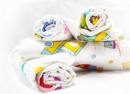 Image of Trance Home Linen Super Ultra Soft 100% Cotton New Born Baby Swaddle Wrap|New Born Babies Soft Pure Cotton Sheets|Baby Wrap Set (100x100 cm, Nursery Print, Pack of 4)|TC - 200; multicolor