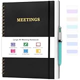 Meeting Notebook for Work, Notebooks for Work 8.5' x 11', Professional Meeting Notes Notebook for Women Men, Large Spiral Notebook with Numbered Page, Sticky Tabs, PVC Pockets for Organization, Black