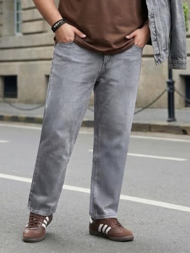 Image of Urbano Plus Men's Relaxed Fit Washed Denim Jeans Non-Stretchable