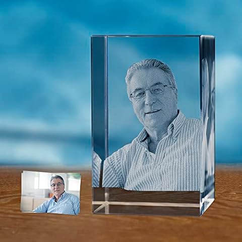 Array Stars 3D Crystal Photo, Personalized Laser Etched Crystal Picture Cube With Keychain Cover