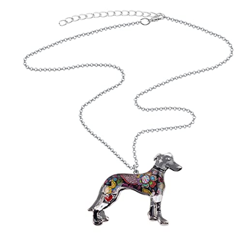 BONSNY Love Pets Enamel Zinc Alloy Metal Greyhound Necklace Dog Animal Jewelry Pendant Unique Design 18"4